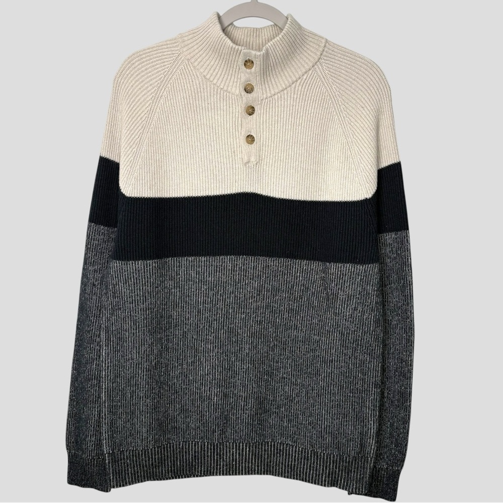 Banana Republic Factory Rib Knit Sweater Men’s L Mock Neck Button Pullover - Picture 2 of 10